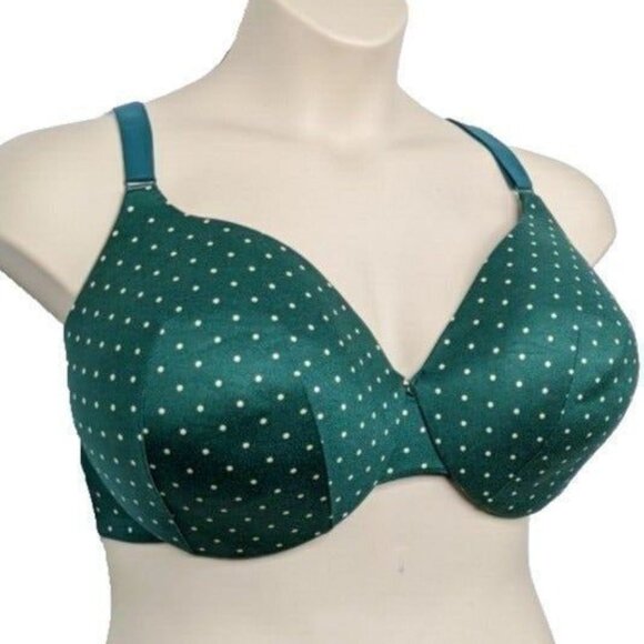 Lane Bryant Cacique Bra Lightly LIned Full Cov Green Polka Dot Sz 46DD - Picture 1 of 9